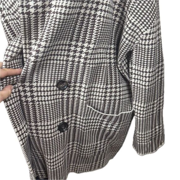 Zara Houndstooth Double Breasted Oversized Knit Sweater Blazer Jacket Size L - Picture 3 of 9